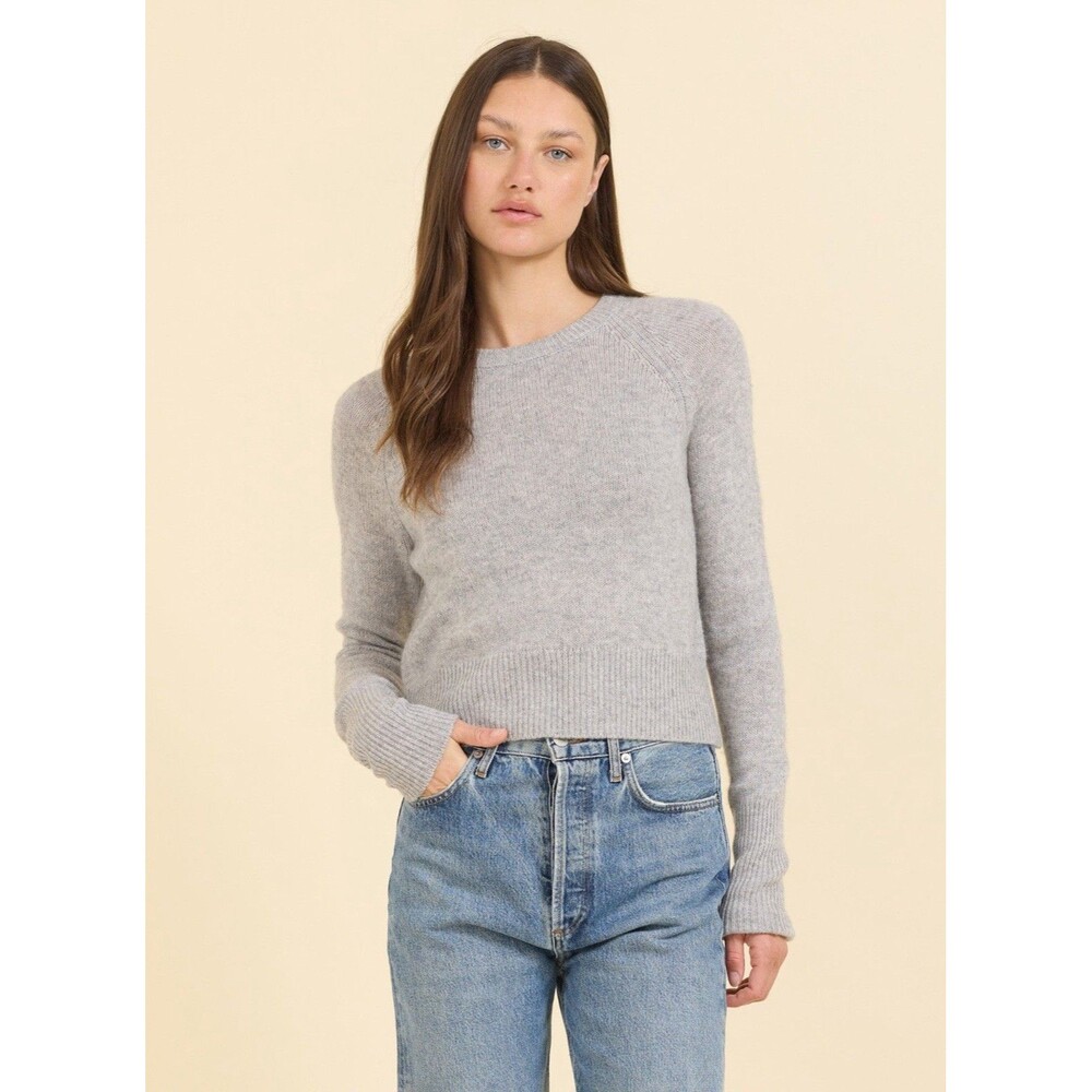 One Grey Day OGD Blakely Cashmere Crewneck Crop Sweater Grey Size Large L